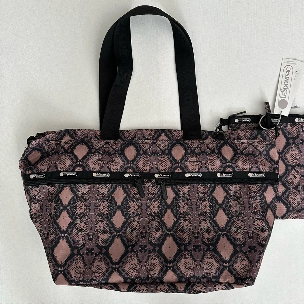 LeSportSac Carlin Baby Diaper Bag Tote in Mocha Python